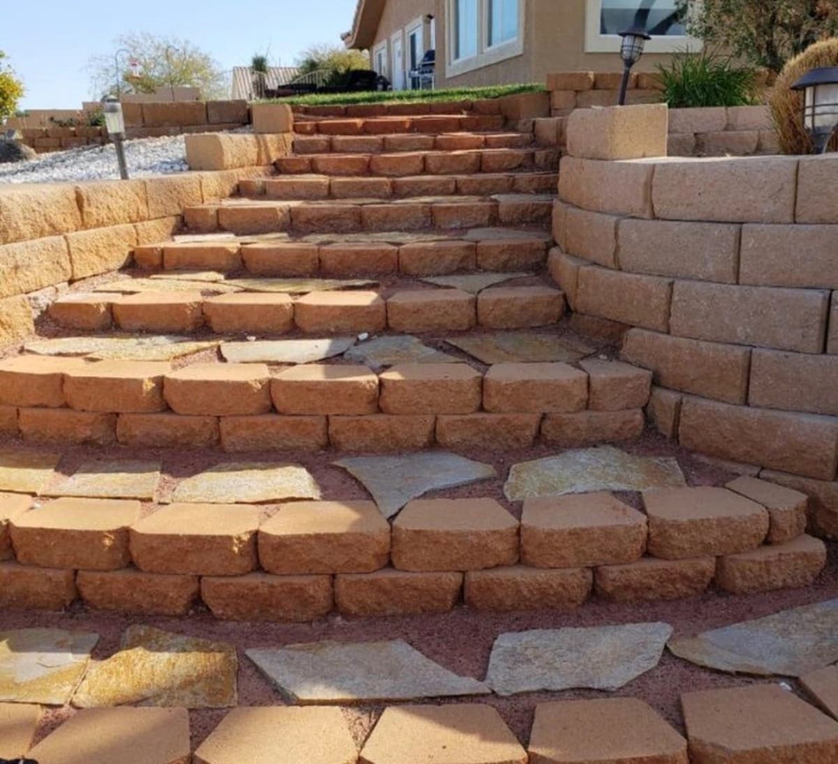 Stone retaining-wall steps